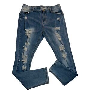 Women’s distressed blue jeans